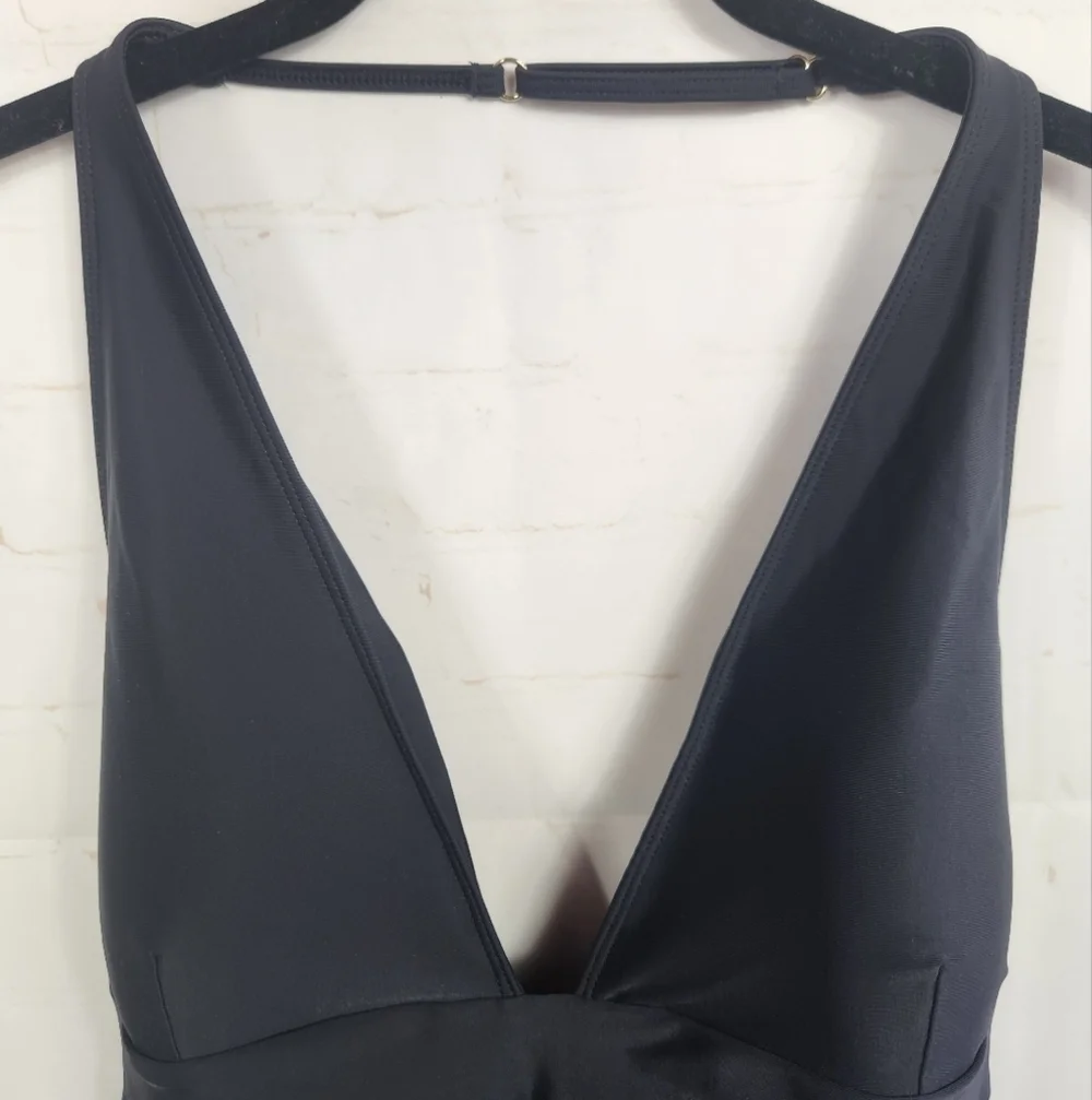 Summersalt Halter Plunge V-Neck Beach Vacation One-Piece Swimsuit Black 14